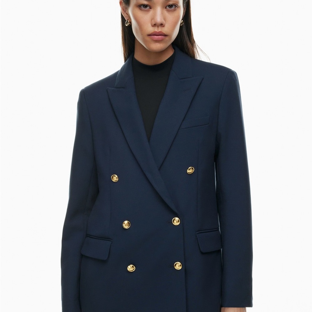 Aritzia Navy Blazer with Gold Buttons